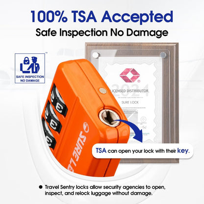SURE LOCK TSA Approved 4-Digit Resettable Combination Luggage Lock with Open Alert, Easy-Read Dials - for Luggage, School Lockers, Gym, Office, Toolbox & Security Cases (Black 1 Pack)