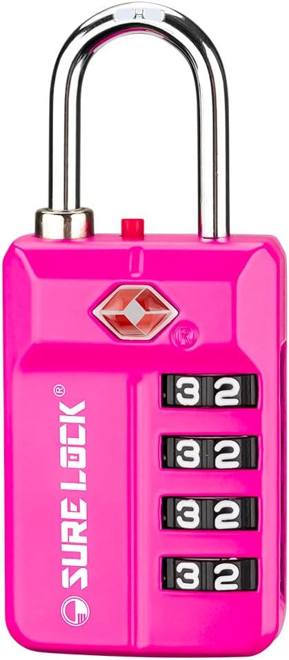 SURE LOCK TSA Approved 4-Digit Resettable Combination Luggage Lock with Open Alert, Easy-Read Dials - for Luggage, School Lockers, Gym, Office, Toolbox & Security Cases (Black 1 Pack)