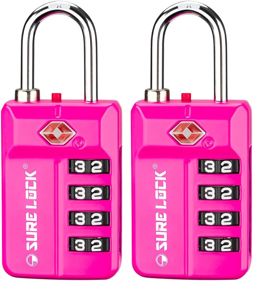 SURE LOCK TSA Approved 4-Digit Resettable Combination Luggage Lock with Open Alert, Easy-Read Dials - for Luggage, School Lockers, Gym, Office, Toolbox & Security Cases (Black 1 Pack)