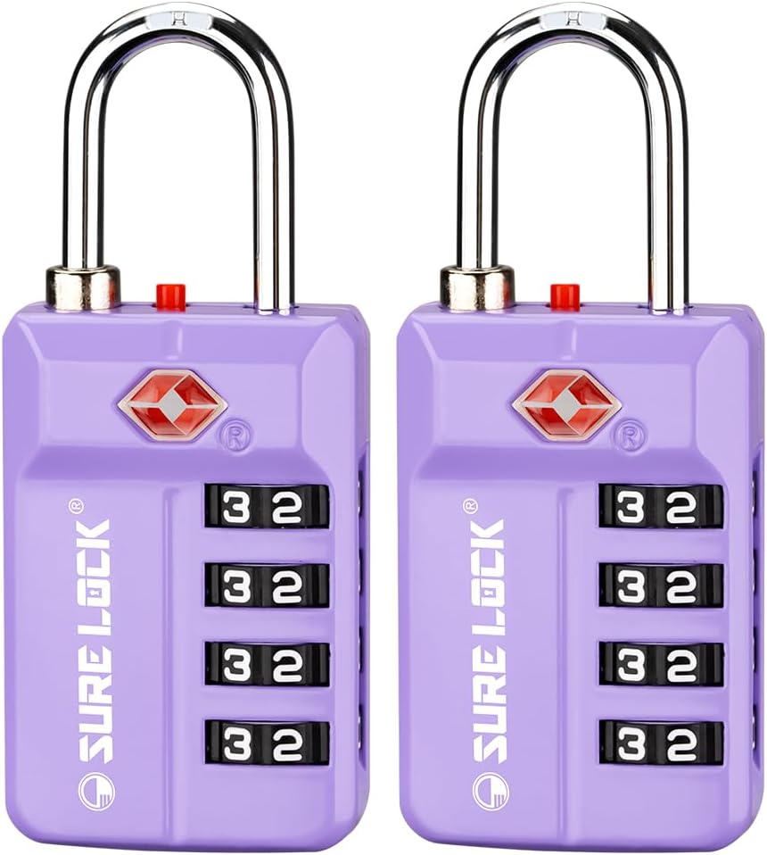 SURE LOCK TSA Approved 4-Digit Resettable Combination Luggage Lock with Open Alert, Easy-Read Dials - for Luggage, School Lockers, Gym, Office, Toolbox & Security Cases (Black 1 Pack)