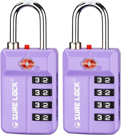 SURE LOCK TSA Approved 4-Digit Resettable Combination Luggage Lock with Open Alert, Easy-Read Dials - for Luggage, School Lockers, Gym, Office, Toolbox & Security Cases (Black 1 Pack)