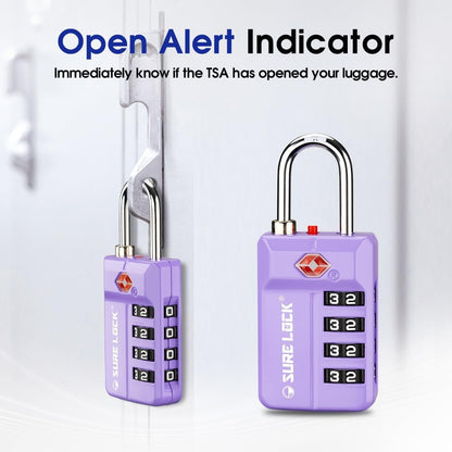 SURE LOCK TSA Approved 4-Digit Resettable Combination Luggage Lock with Open Alert, Easy-Read Dials - for Luggage, School Lockers, Gym, Office, Toolbox & Security Cases (Black 1 Pack)