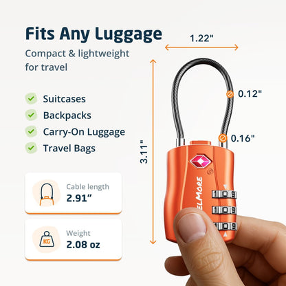 TSA Approved Luggage Locks, Travel Combination Cable Locks