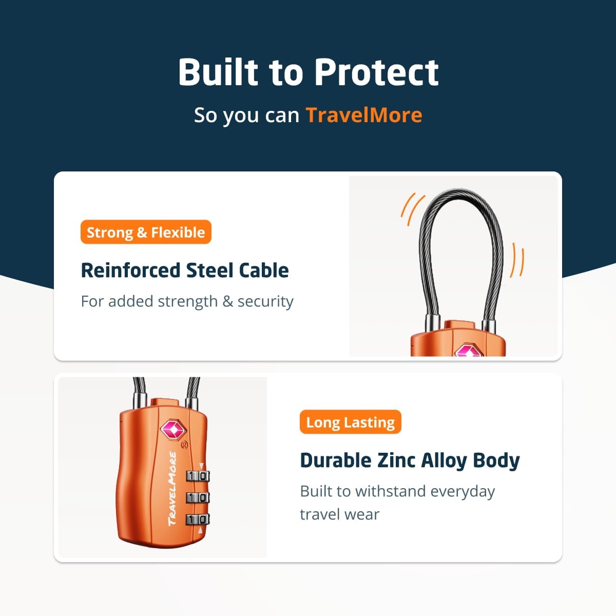 TSA Approved Luggage Locks, Travel Combination Cable Locks