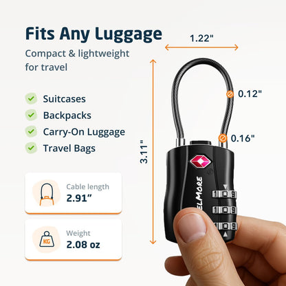 TSA Approved Luggage Locks, Travel Combination Cable Locks