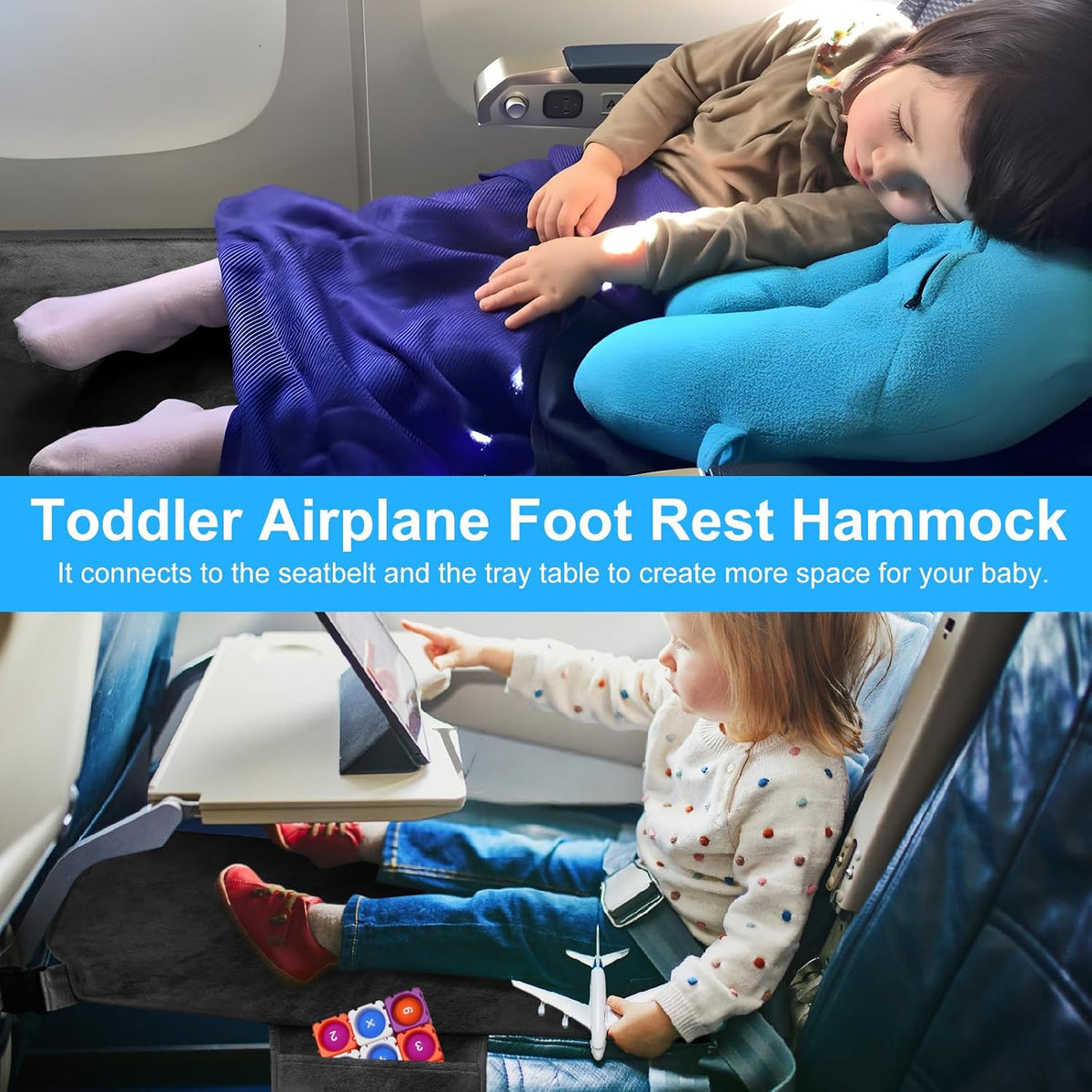 Toddler Airplane Bed, Kids Airplane Seat Extender Travel Bed, Kids Airplane Travel Essentials, Airplane Must Have for Toddlers, Portable Plane Foot Rest for Flights