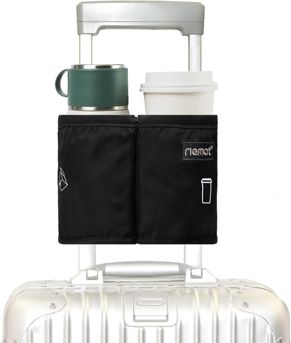 Luggage Travel Cup Holder Free Hand Drink Caddy - Hold Two Coffee Mugs - Fits Roll on Most Suitcase Handles - Gifts for Flight Attendants &Frequent Travelers Accessories Black