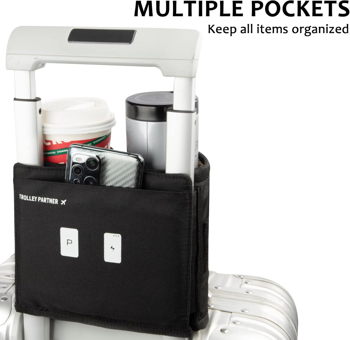 Luggage Travel Cup Holder Free Hand Drink Caddy - Hold Two Coffee Mugs - Fits Roll on Most Suitcase Handles - Gifts for Flight Attendants &Frequent Travelers Accessories Black
