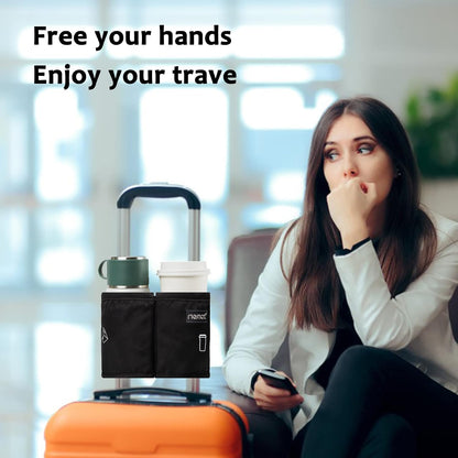 Luggage Travel Cup Holder Free Hand Drink Caddy - Hold Two Coffee Mugs - Fits Roll on Most Suitcase Handles - Gifts for Flight Attendants &Frequent Travelers Accessories Black