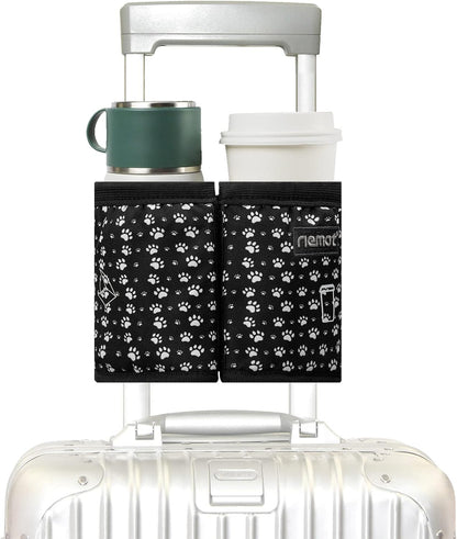 Luggage Travel Cup Holder Free Hand Drink Caddy - Hold Two Coffee Mugs - Fits Roll on Most Suitcase Handles - Gifts for Flight Attendants &Frequent Travelers Accessories Black