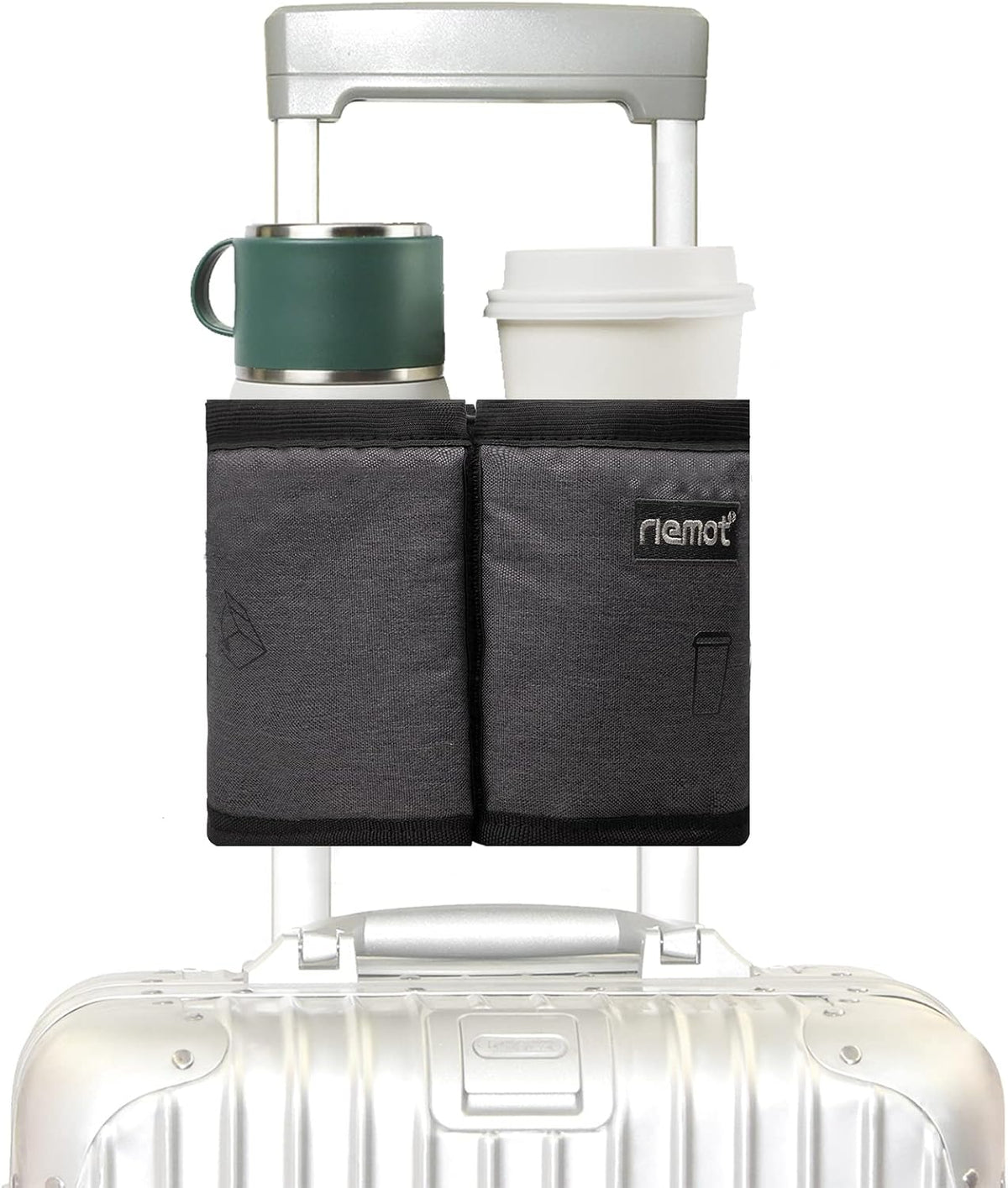 Luggage Travel Cup Holder Free Hand Drink Caddy - Hold Two Coffee Mugs - Fits Roll on Most Suitcase Handles - Gifts for Flight Attendants &Frequent Travelers Accessories Black