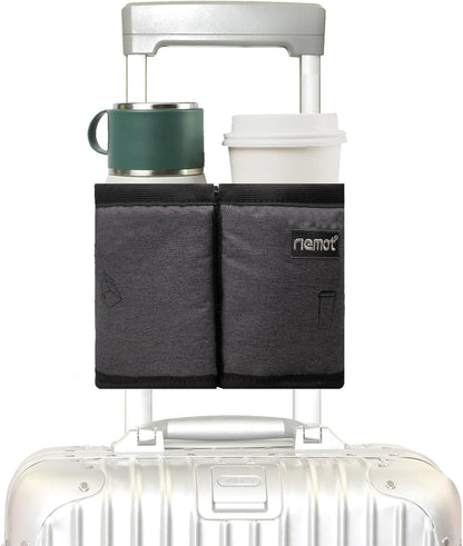 Luggage Travel Cup Holder Free Hand Drink Caddy - Hold Two Coffee Mugs - Fits Roll on Most Suitcase Handles - Gifts for Flight Attendants &Frequent Travelers Accessories Black