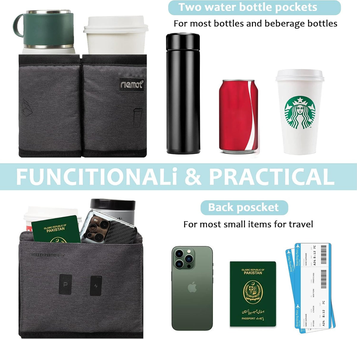 Luggage Travel Cup Holder Free Hand Drink Caddy - Hold Two Coffee Mugs - Fits Roll on Most Suitcase Handles - Gifts for Flight Attendants &Frequent Travelers Accessories Black