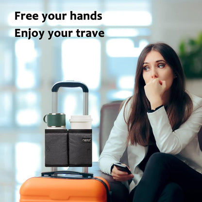 Luggage Travel Cup Holder Free Hand Drink Caddy - Hold Two Coffee Mugs - Fits Roll on Most Suitcase Handles - Gifts for Flight Attendants &Frequent Travelers Accessories Black