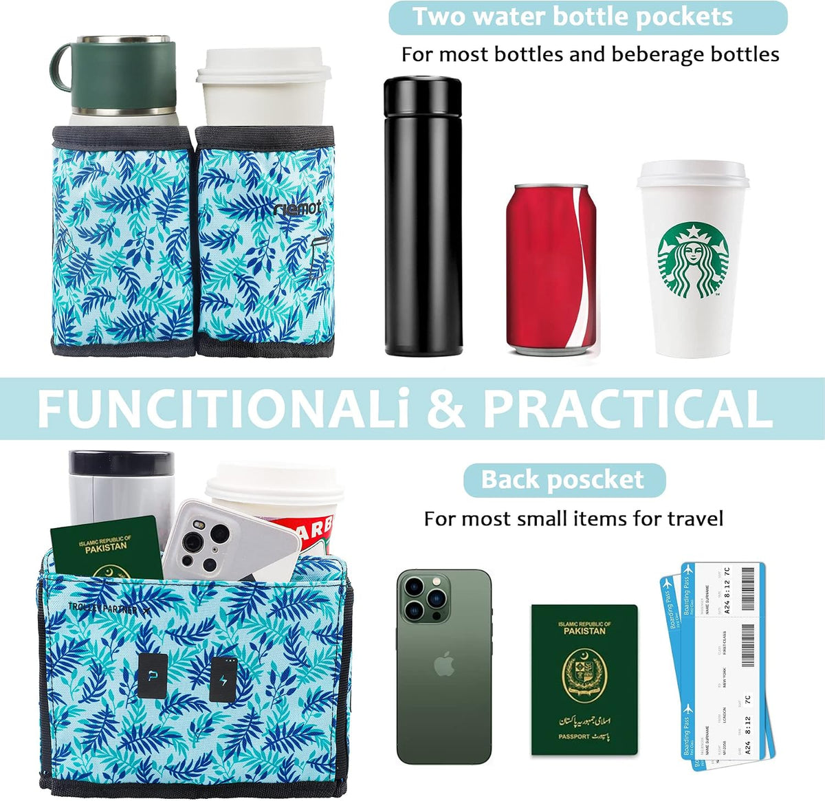 Luggage Travel Cup Holder Free Hand Drink Caddy - Hold Two Coffee Mugs - Fits Roll on Most Suitcase Handles - Gifts for Flight Attendants &Frequent Travelers Accessories Black