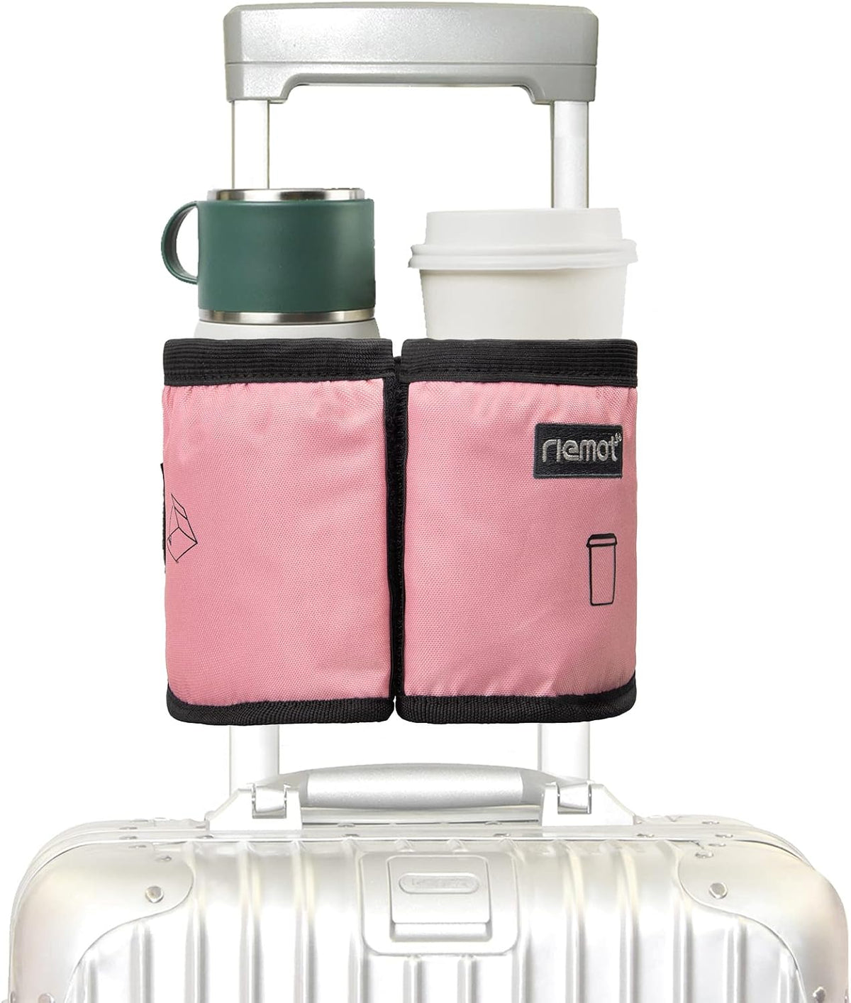 Luggage Travel Cup Holder Free Hand Drink Caddy - Hold Two Coffee Mugs - Fits Roll on Most Suitcase Handles - Gifts for Flight Attendants &Frequent Travelers Accessories Black