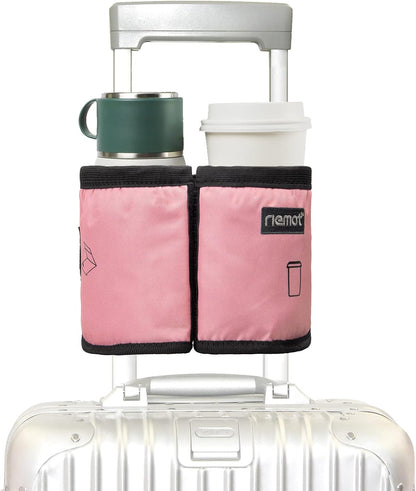Luggage Travel Cup Holder Free Hand Drink Caddy - Hold Two Coffee Mugs - Fits Roll on Most Suitcase Handles - Gifts for Flight Attendants &Frequent Travelers Accessories Black