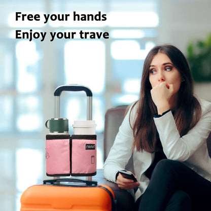 Luggage Travel Cup Holder Free Hand Drink Caddy - Hold Two Coffee Mugs - Fits Roll on Most Suitcase Handles - Gifts for Flight Attendants &Frequent Travelers Accessories Black