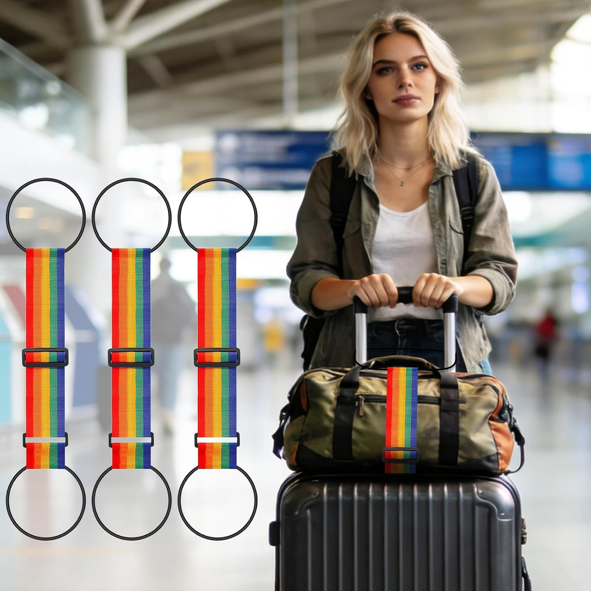 3PCS Luggage Straps,Adjustable Luggage Connector Straps to Two Suitcases