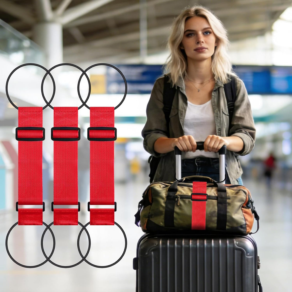 3PCS Luggage Straps,Adjustable Luggage Connector Straps to Two Suitcases