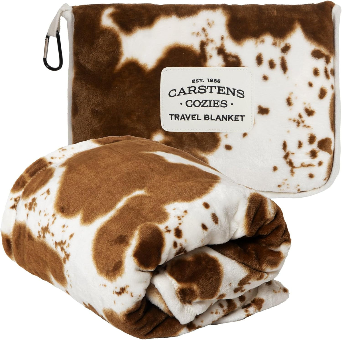 Inc. Travel Blanket, Premium Compact 2-in-1 Airplane Blanket/Pillow, Cow Print