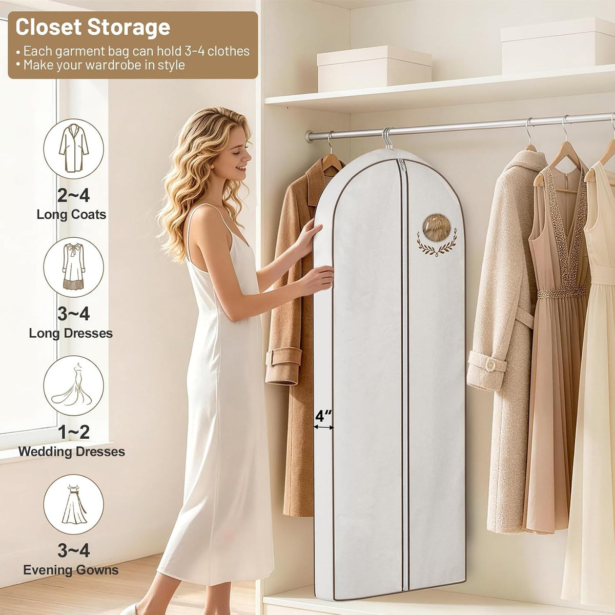 40" Cotton Garment Bags for Travel Waterproof Suit Bag Travel Mens Breathable Suit Cover Foldable Fur Coat Covers for Closet Storage for Women Short Hanging Clothes Bag for Jacket, Shirt, Dress