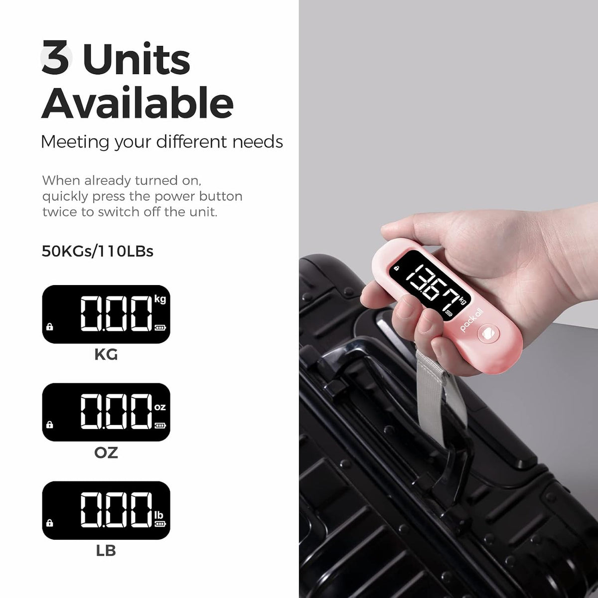 Digital Luggage Scale for Travel, 110Lbs Capacity, 0.1Lb Precision