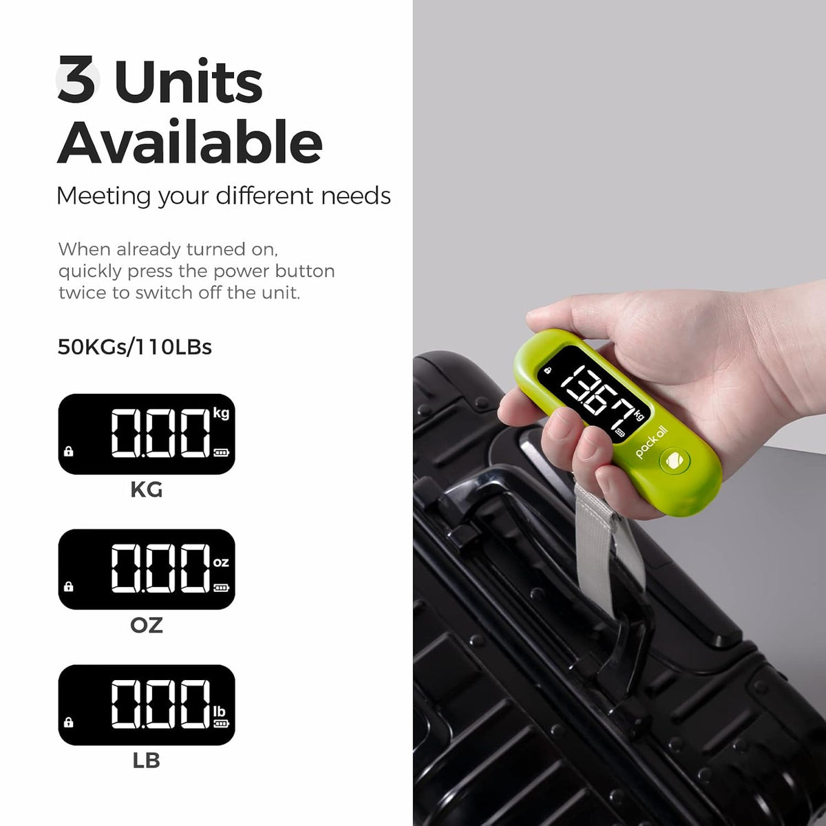Digital Luggage Scale for Travel, 110Lbs Capacity, 0.1Lb Precision