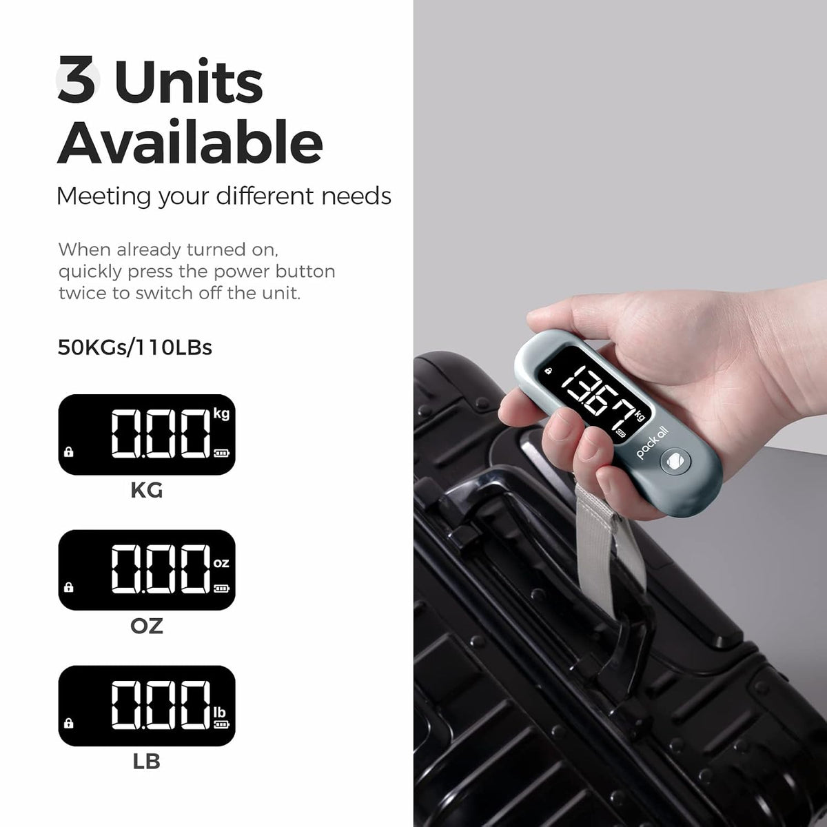 Digital Luggage Scale for Travel, 110Lbs Capacity, 0.1Lb Precision