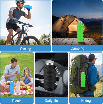 8 Pcs Collapsible Water Bottles Bulk, 17 OZ Foldable Water Bottles For Travel, Reusable Silicone Portable Lightweight Sports Bottle With Carabiner For Gym Hiking Camping