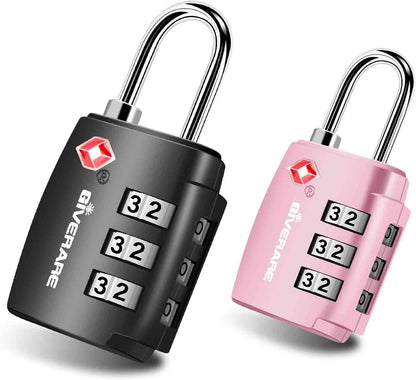 TSA Approved Travel Luggage Locks, Combination Lock Alloy Body, Keyless 3-Digit Padlocks, Travel Sentry Accepted Compatible Padlock for Gym Locker, Golf Bag Case, Backpack, Black