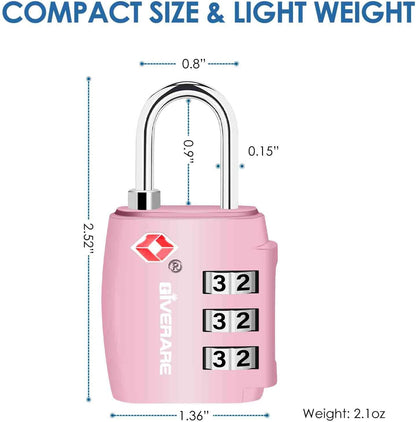 TSA Approved Travel Luggage Locks, Combination Lock Alloy Body, Keyless 3-Digit Padlocks, Travel Sentry Accepted Compatible Padlock for Gym Locker, Golf Bag Case, Backpack, Black