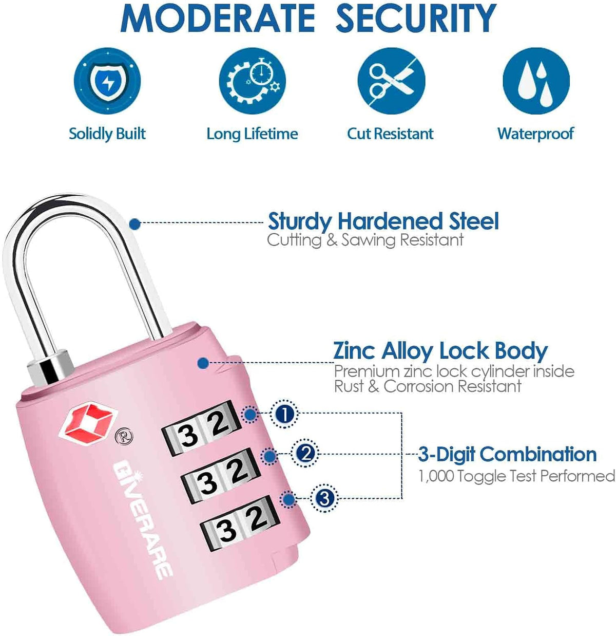 TSA Approved Travel Luggage Locks, Combination Lock Alloy Body, Keyless 3-Digit Padlocks, Travel Sentry Accepted Compatible Padlock for Gym Locker, Golf Bag Case, Backpack, Black