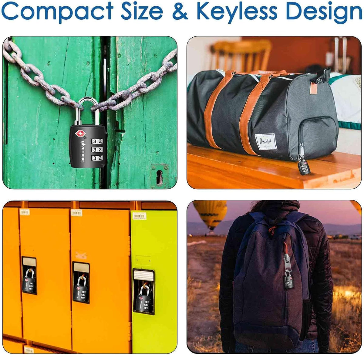 TSA Approved Travel Luggage Locks, Combination Lock Alloy Body, Keyless 3-Digit Padlocks, Travel Sentry Accepted Compatible Padlock for Gym Locker, Golf Bag Case, Backpack, Black