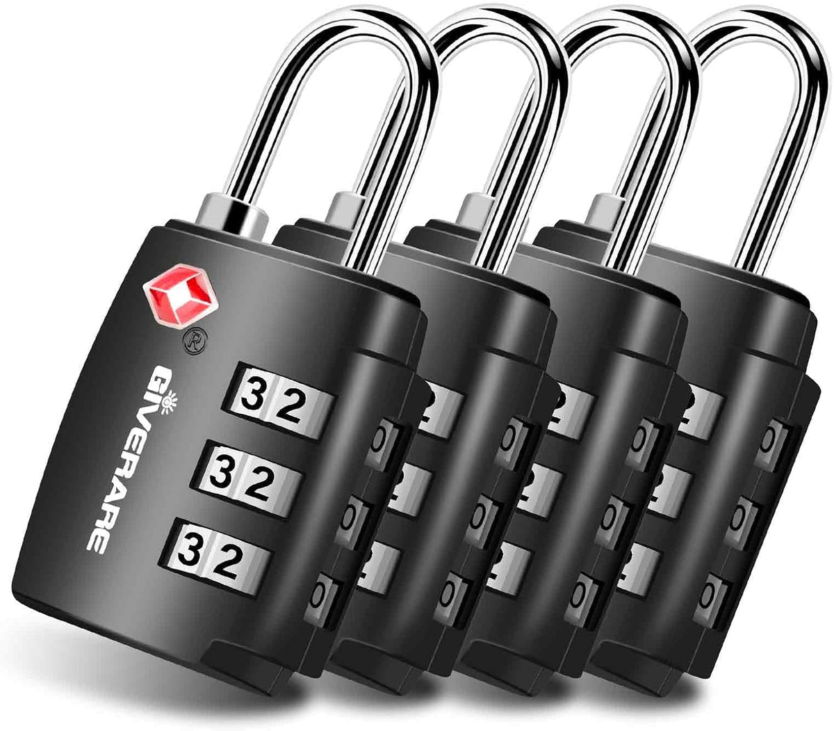 TSA Approved Travel Luggage Locks, Combination Lock Alloy Body, Keyless 3-Digit Padlocks, Travel Sentry Accepted Compatible Padlock for Gym Locker, Golf Bag Case, Backpack, Black