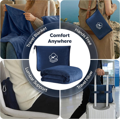 Travel Blanket, Soft 2-in-1 Airplane Blanket, 65x40 Inches, Travel Blanket Airplane Compact with Bag, Car Blanket with Luggage Sleeve & Backpack Clip (Light Grey)