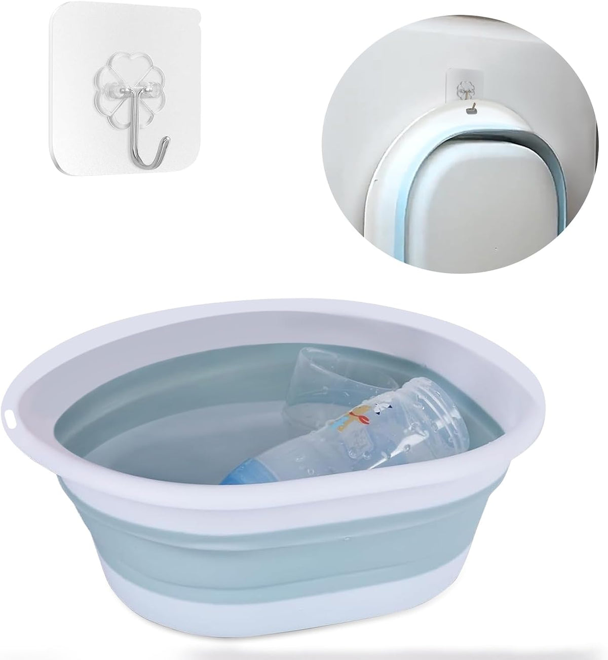 Baby Bottle Wash Basin, Bottle Washing Basin - Collapsible Wash Basin for Baby Bottles, Reusable Sink Basket for Baby Bottle Cleaning, Portable Bottle Tub for Home and Travel (with Hook)