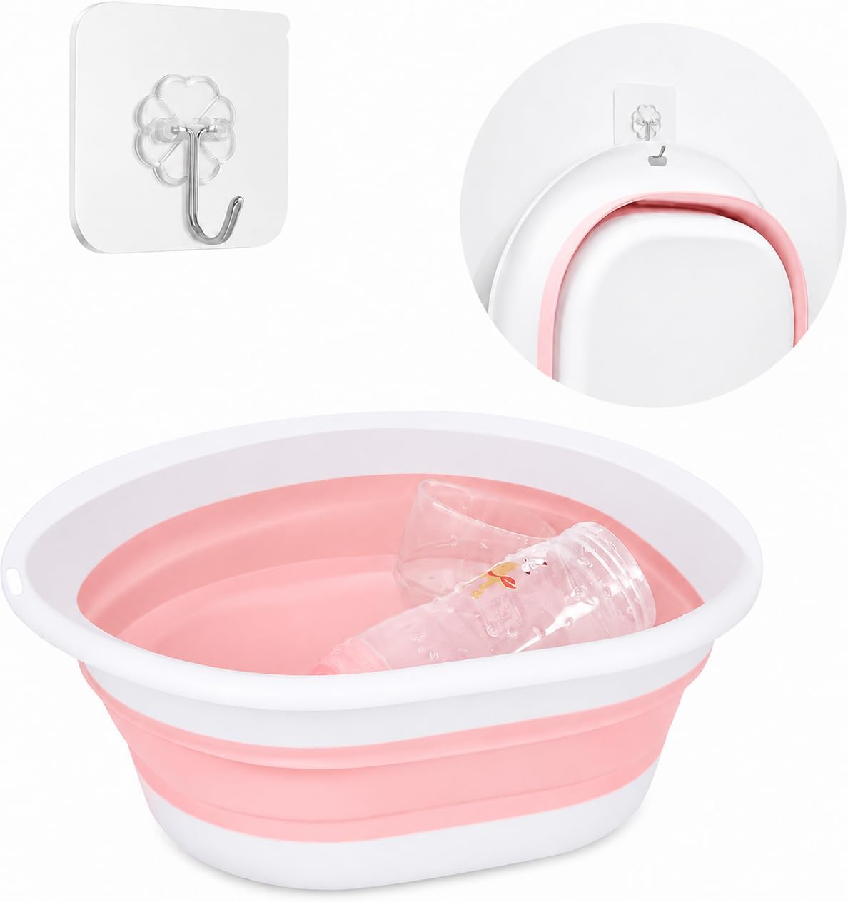 Baby Bottle Wash Basin, Bottle Washing Basin - Collapsible Wash Basin for Baby Bottles, Reusable Sink Basket for Baby Bottle Cleaning, Portable Bottle Tub for Home and Travel (with Hook)