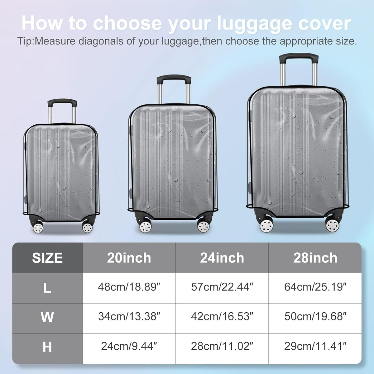 Luggage Cover 30 Inch Clear Suitcase Cover 0.4mm Thick PVC Transparent