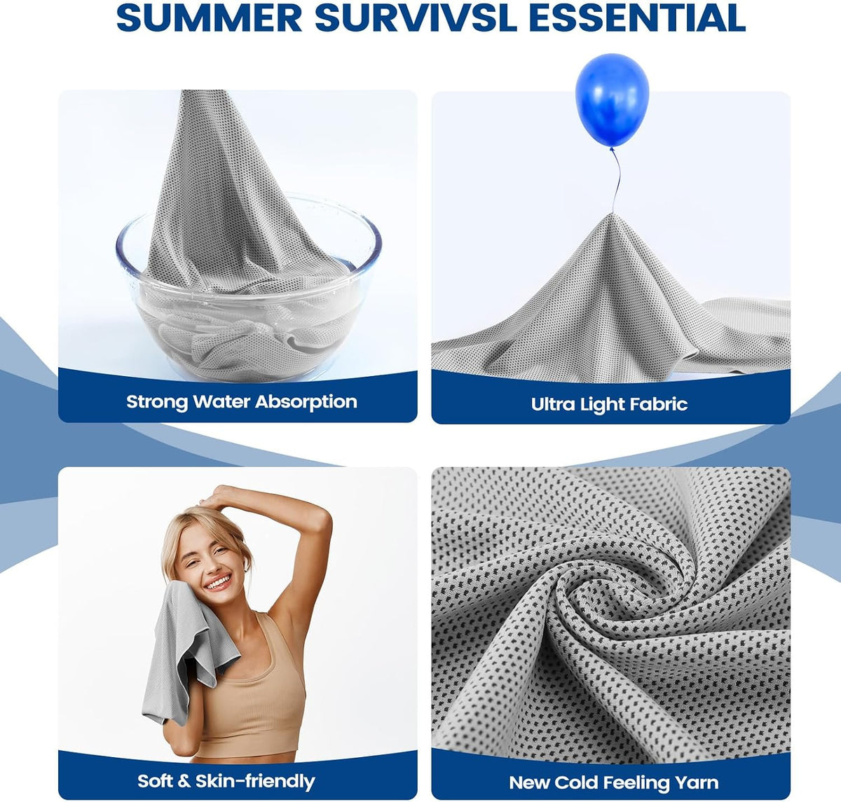 6 Pack Cooling Towels, 40x12 Breathable Gym Towel for Neck Face