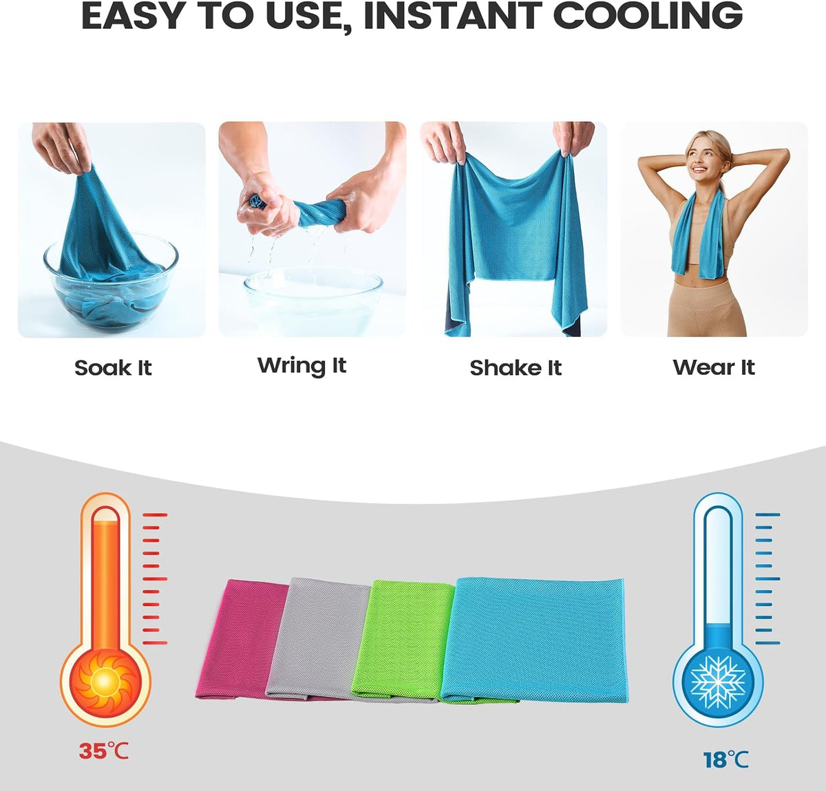 6 Pack Cooling Towels, 40x12 Breathable Gym Towel for Neck Face