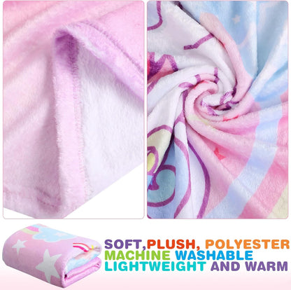 4 Pcs Unicorn Travel Pillow and Blanket Set for Kids, Girls Gifts