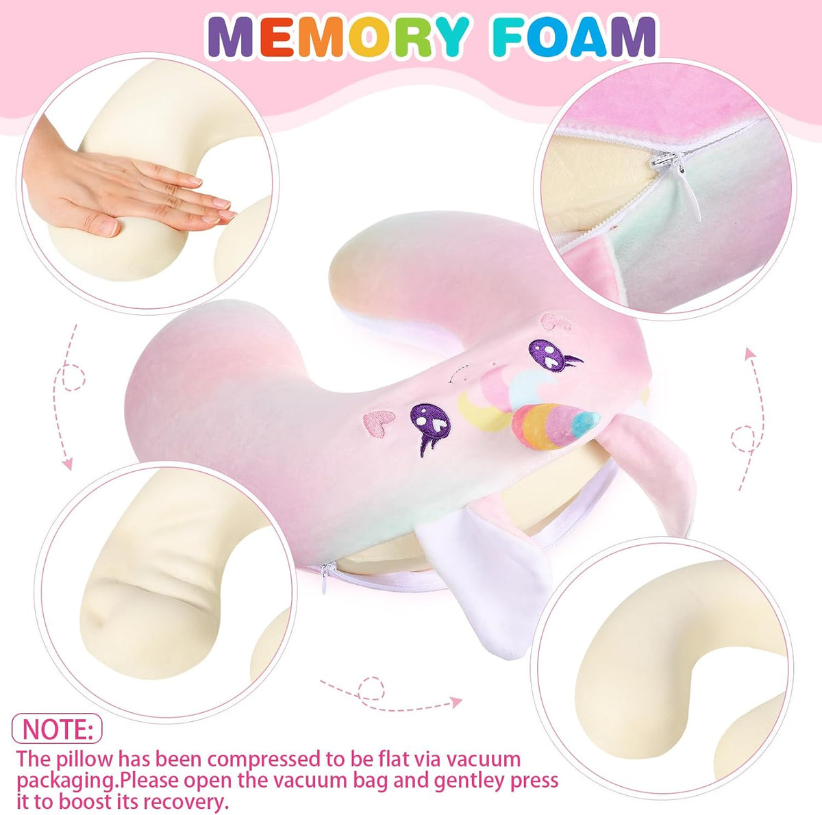 4 Pcs Unicorn Travel Pillow and Blanket Set for Kids, Girls Gifts