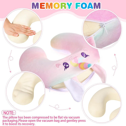 4 Pcs Unicorn Travel Pillow and Blanket Set for Kids, Girls Gifts