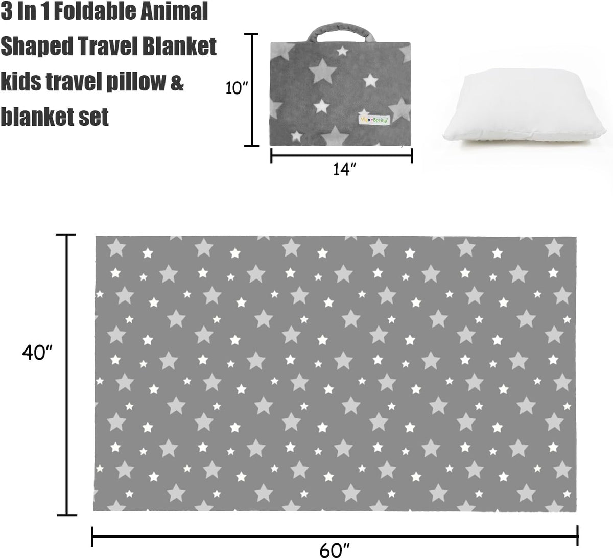 3-in-1 Kids Travel Pillow and Blanket Set - 40x60 Inches