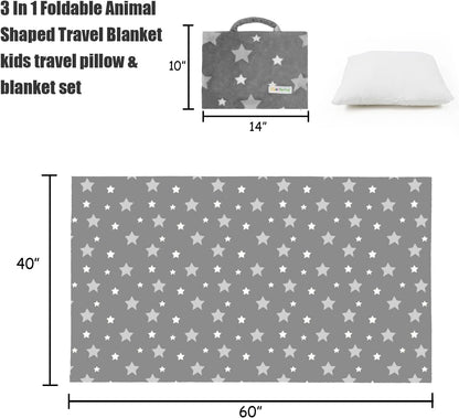 3-in-1 Kids Travel Pillow and Blanket Set - 40x60 Inches