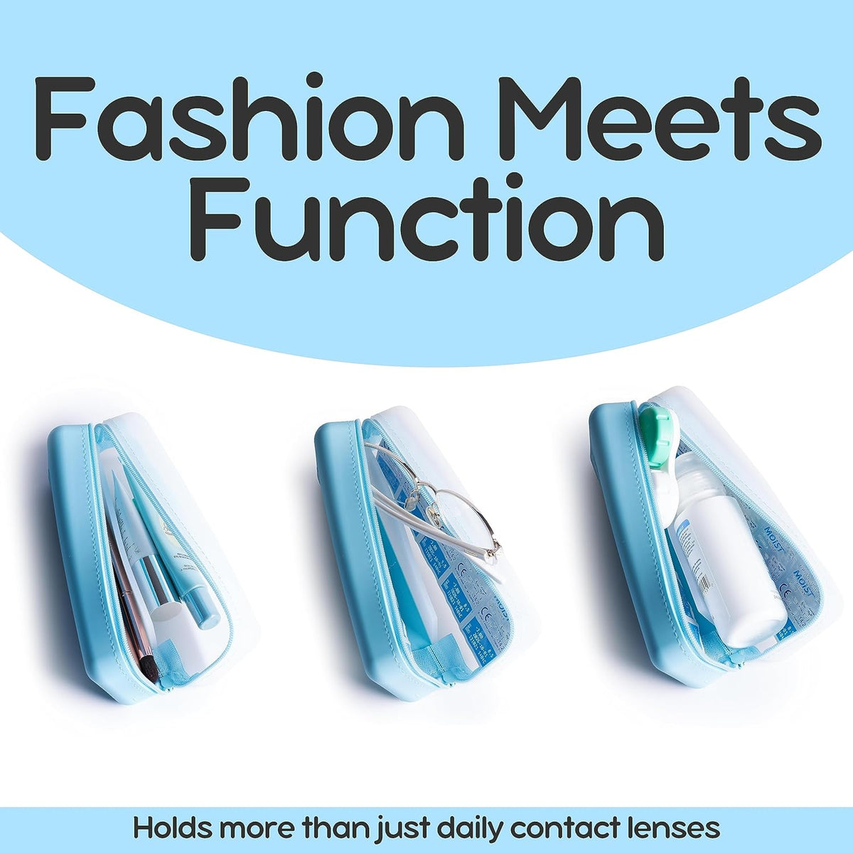 Daily Contact Lens Travel Case, R&L Labels, 30-Lens Holder (Blue)