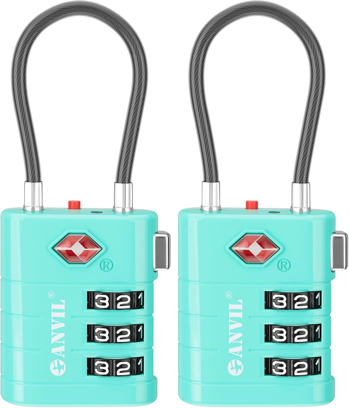TSA Approved Luggage Locks – High Security TSA008 Combination Travel Locks with Inspection Indicator for Suitcases and Backpacks. (2, Cyan)