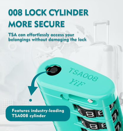TSA Approved Luggage Locks – High Security TSA008 Combination Travel Locks with Inspection Indicator for Suitcases and Backpacks. (2, Cyan)