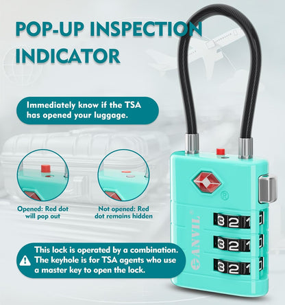 TSA Approved Luggage Locks – High Security TSA008 Combination Travel Locks with Inspection Indicator for Suitcases and Backpacks. (2, Cyan)